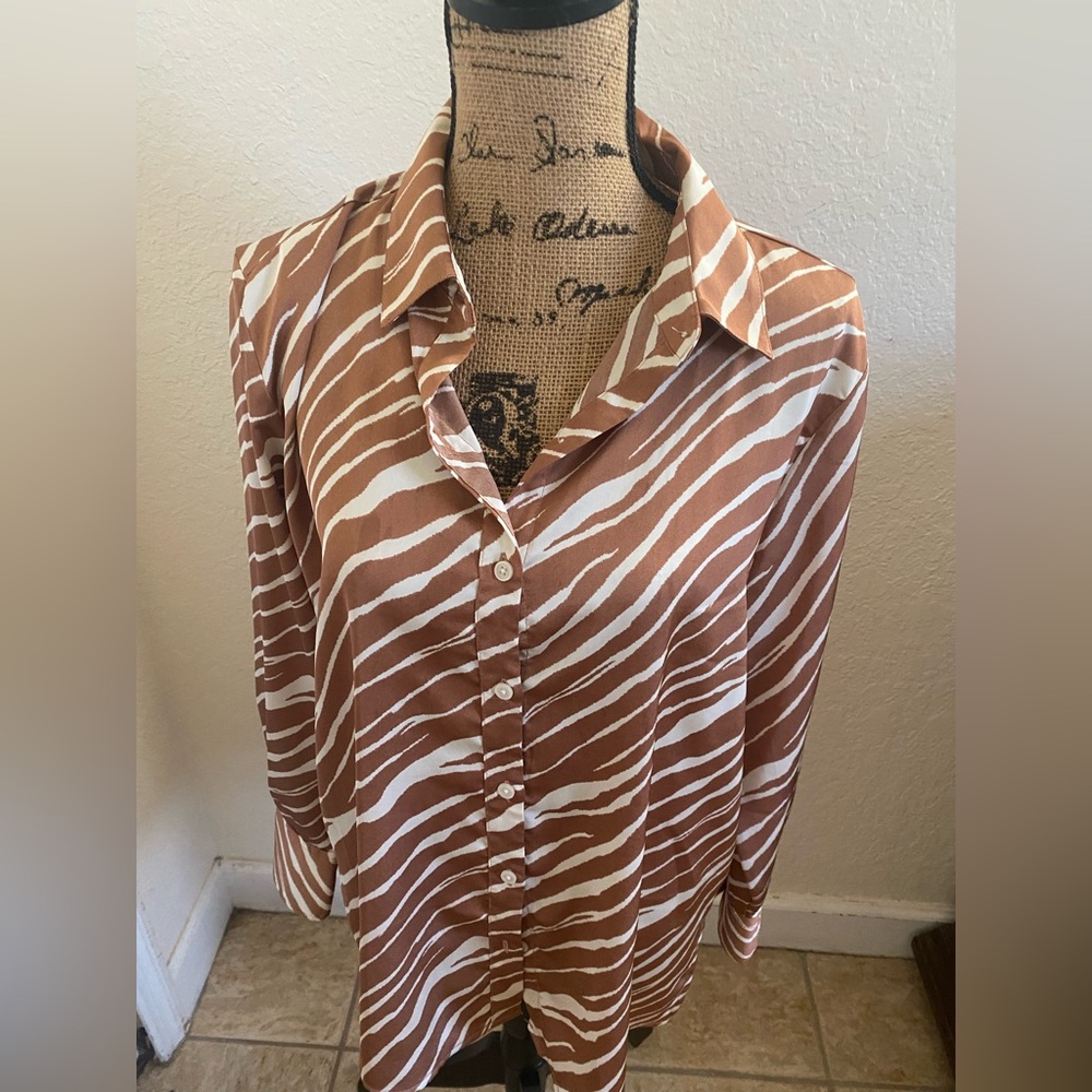 A New Day Brown and White Zebra Print Women's Top size S